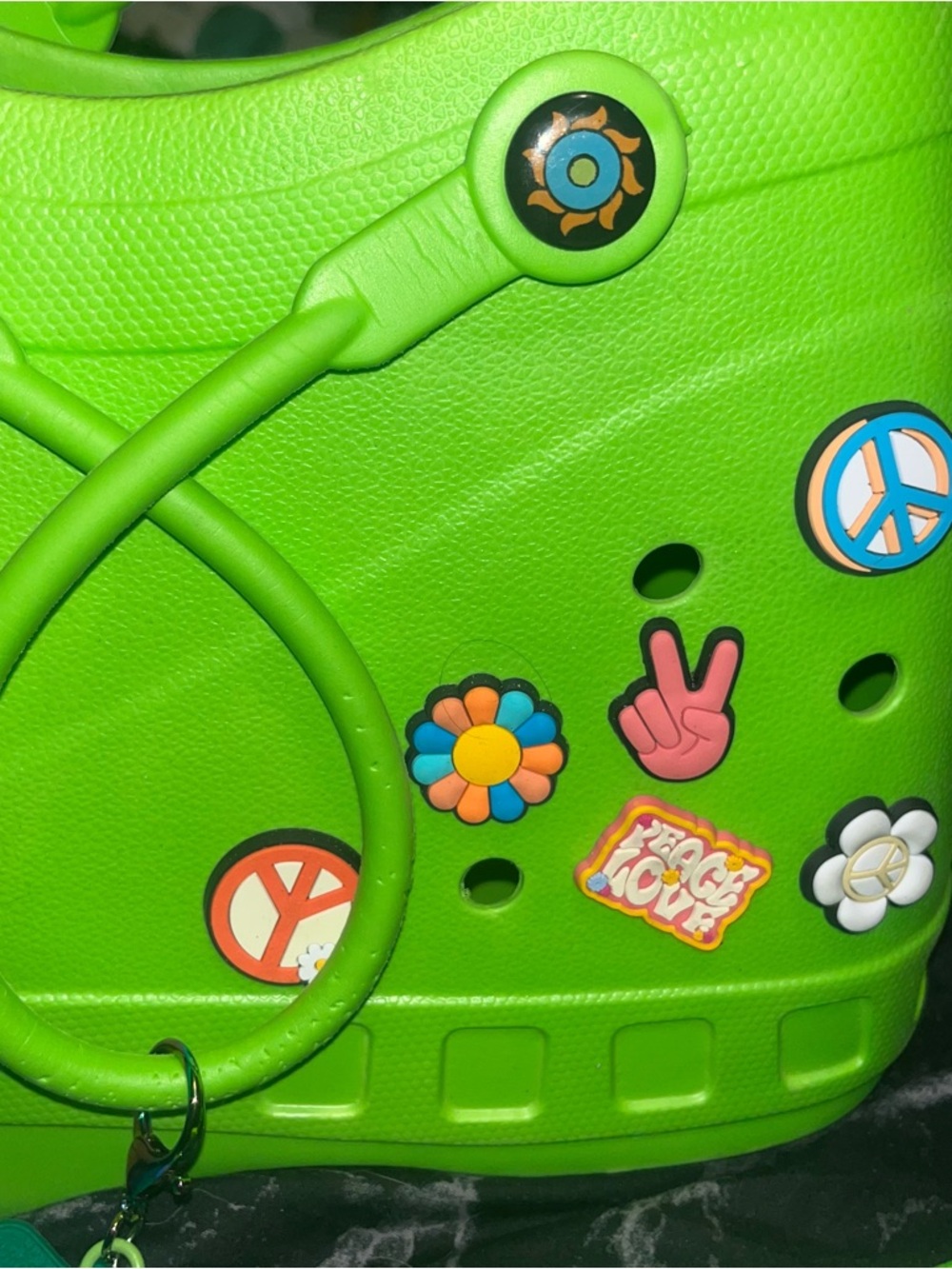 Bright Lime Green Jibbitz-Decorated croc Tote and Wallet with keychain - Picture 3 of 8